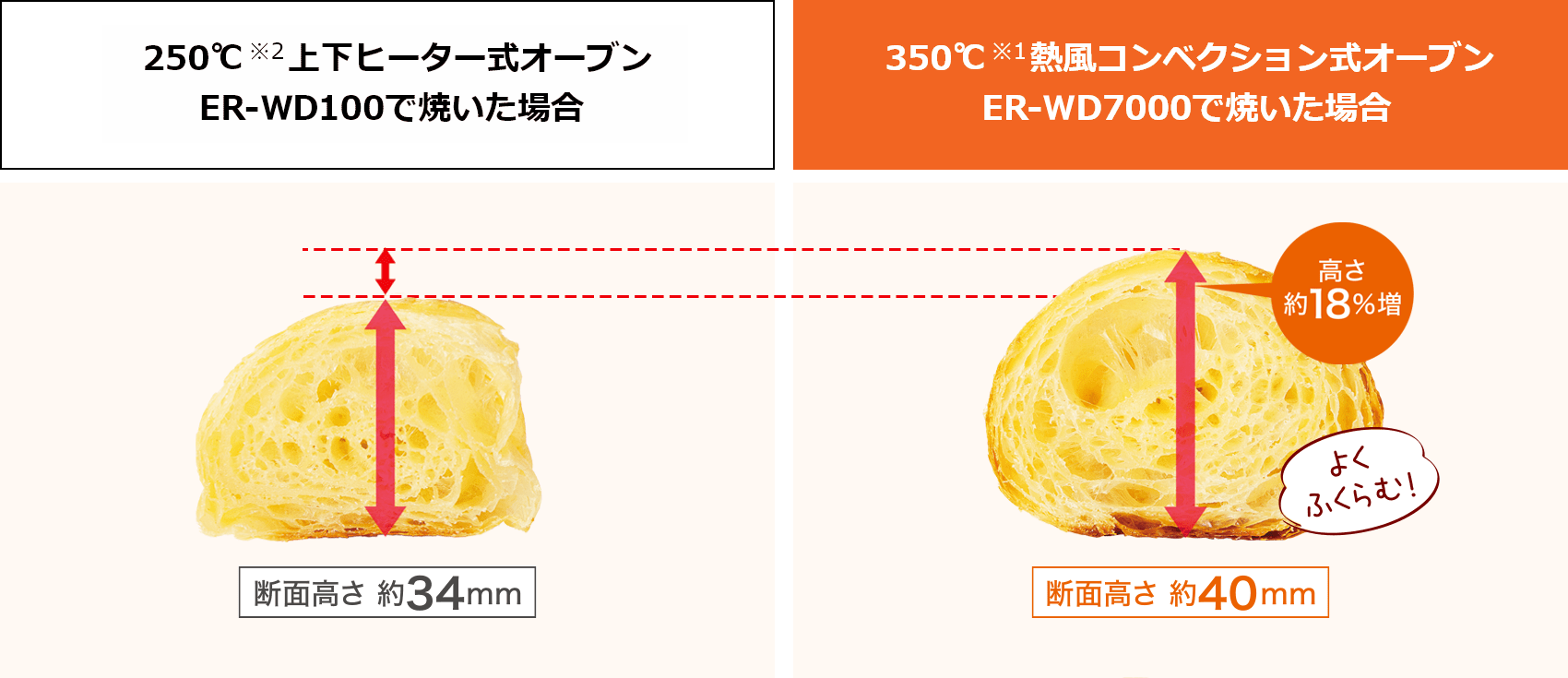 ER-WD100で焼いた場合とER-WD7000で焼いた場合