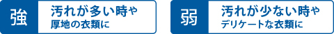 強 汚れが多い時や厚地の衣類に 弱 汚れが数ない時やデリケートな衣類に