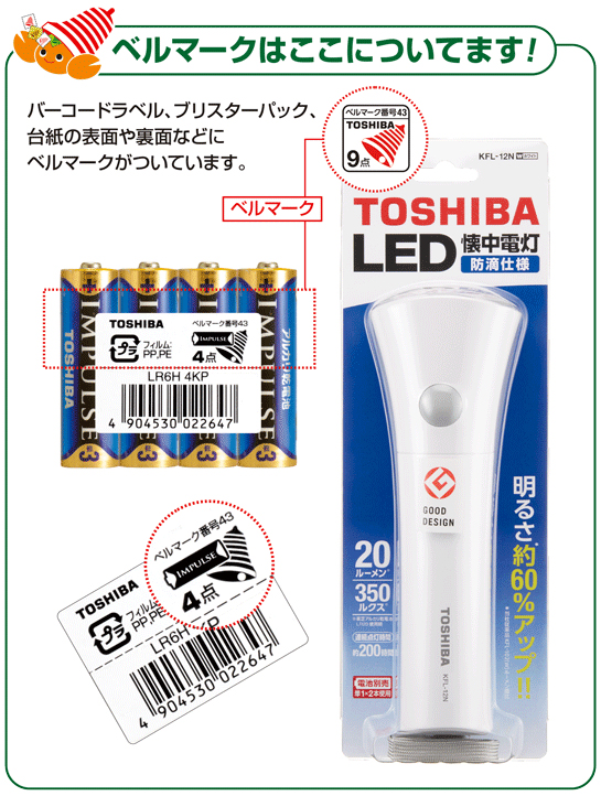 ベルマークはここについてます！バーコードラベル、ブリスターパック、台紙の表面や裏面などにベルマークがついています。