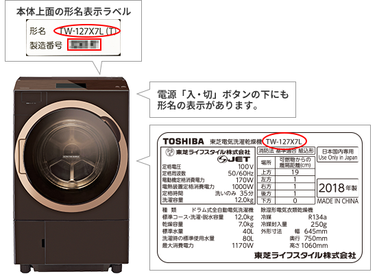 形名と製造番号の調べ方 | サポート | 東芝ライフスタイル株式会社