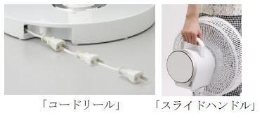 「コードリール」、「スライドハンドル」