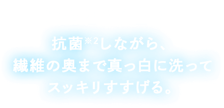 驚異の洗浄技術！抗菌しながら、繊維の奥まで真っ白に洗ってスッキリすすげる。