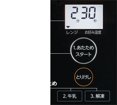 「見やすいバックライト」「ごはんもおかずもワンタッチ」「時間・出力を合わせずに自動あたため」