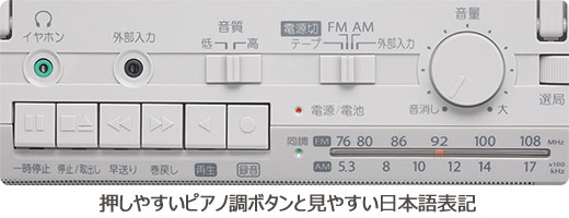 押しやすピアノ調ボタンと見やすい日本語表記