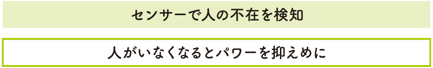 センサーで人の不在を検知 人がいなくなるとパワーを抑えめに