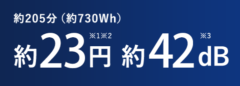 約205分（約730Wh）　約23円※1※2　約42dB※3