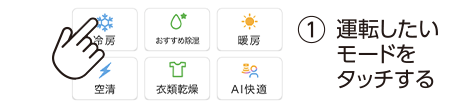 ①運転したいモードをタッチする