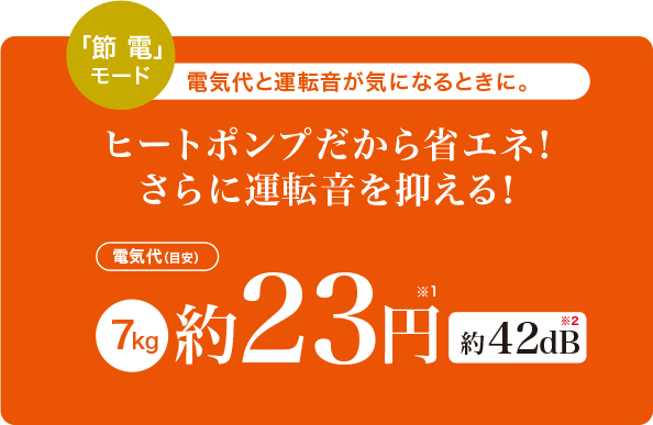 「節電」モード　ヒートポンプだから省エネ！ さらに運転音を抑える！