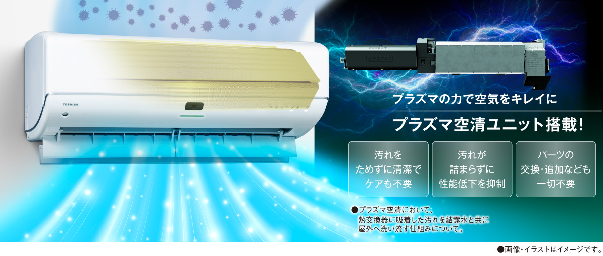 プラズマの力で空気をキレイにプラズマ空清ユニット搭載!汚れをためずに清潔でケアも不要。汚れが詰まらずに性能低下を抑制。パーツの交換・追加なども一切不要。