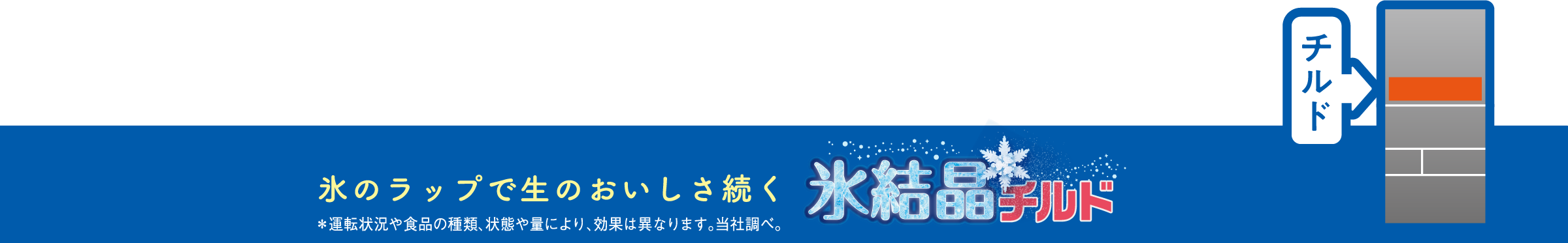 氷のラップで生のおいしさ続く氷結晶チルド ＊運転状況や食品の種類、状態や量により、効果は異なります。当社調べ。