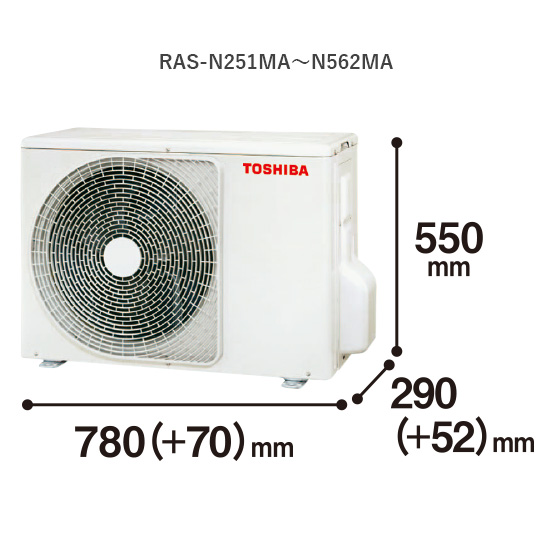 室外機 RAS‐N251MA～N562MA 縦550mm奥行290(＋52)mm幅780(＋70)mm