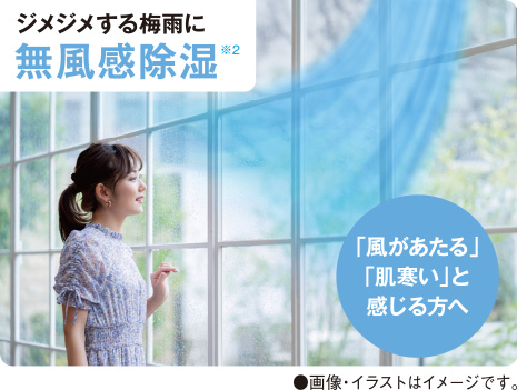 「風があたる」「肌寒い」と感じる方へ ジメジメする梅雨に無風感除湿※2