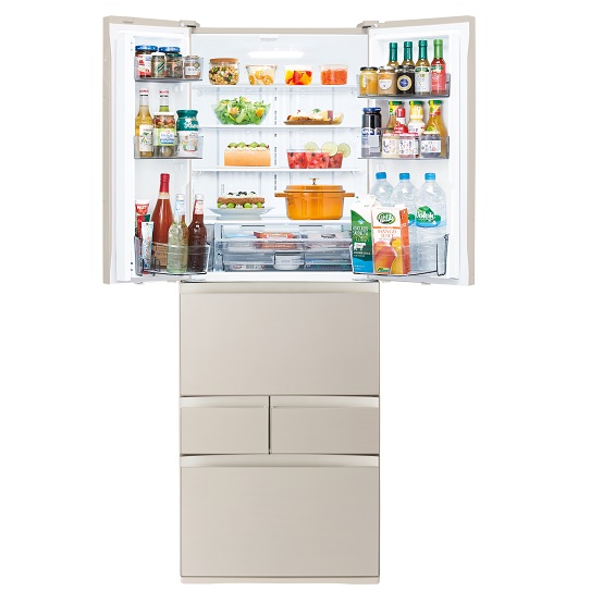GR-W510FH EC色の冷蔵室扉が開いた商品カット