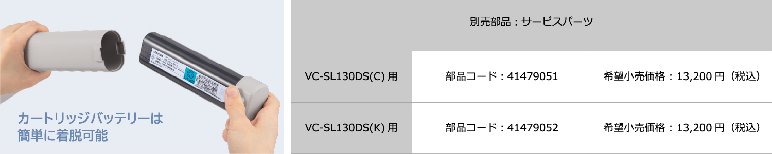 東芝コードレスクリーナー　VC-SL130DS　バッテリー