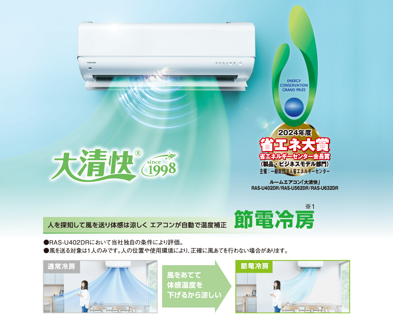 大清快® 人を感知して風を送り体感は涼しく エアコンが自動で温度補正