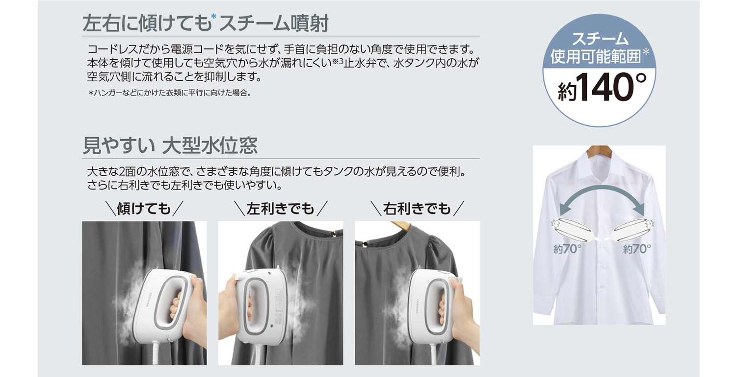 東芝衣類スチーマー　スチーム使用可能範囲