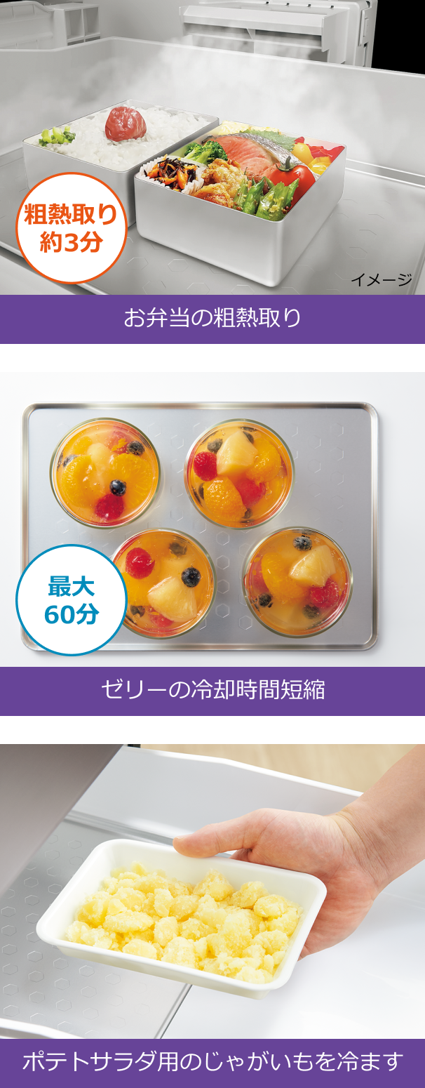 お弁当の粗熱取り　ゼリーの冷却時間短縮　ポテトサラダ用のじゃがいもを冷ます