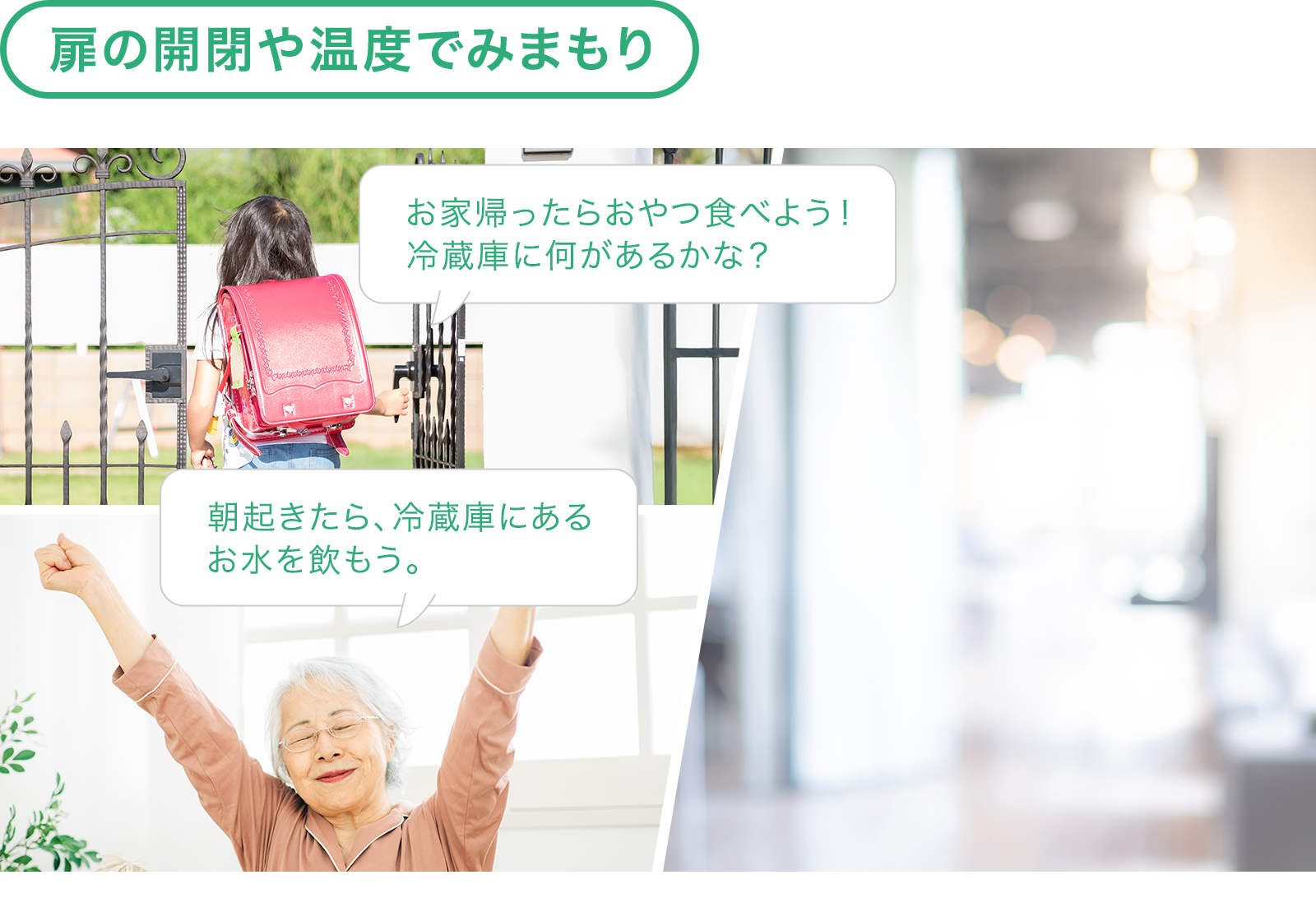 扉の開閉や温度でみまもり