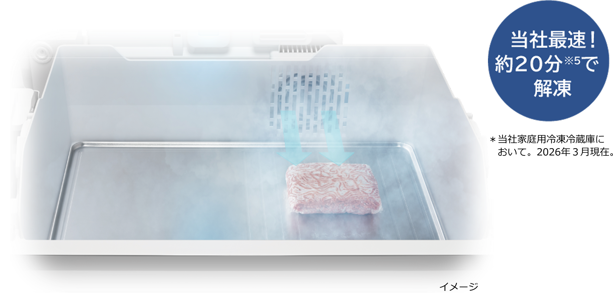 当社最速！約20分※5で解凍＊当社家庭用冷凍冷蔵庫において。2026年3月現在。 イメージ