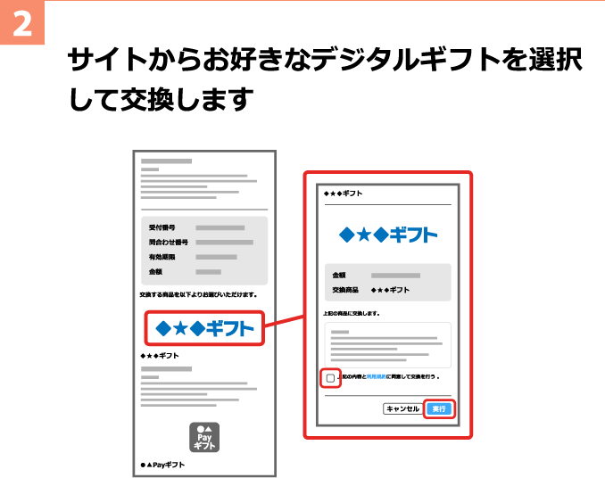 2 サイトからお好きなデジタルギフトを選択して交換します