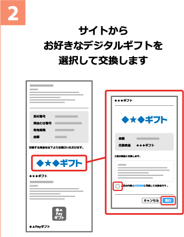 2 サイトからお好きなデジタルギフトを選択して交換します