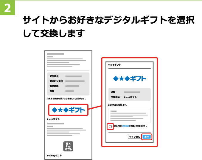 2 サイトからお好きなデジタルギフトを選択して交換します