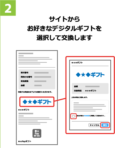 2 サイトからお好きなデジタルギフトを選択して交換します