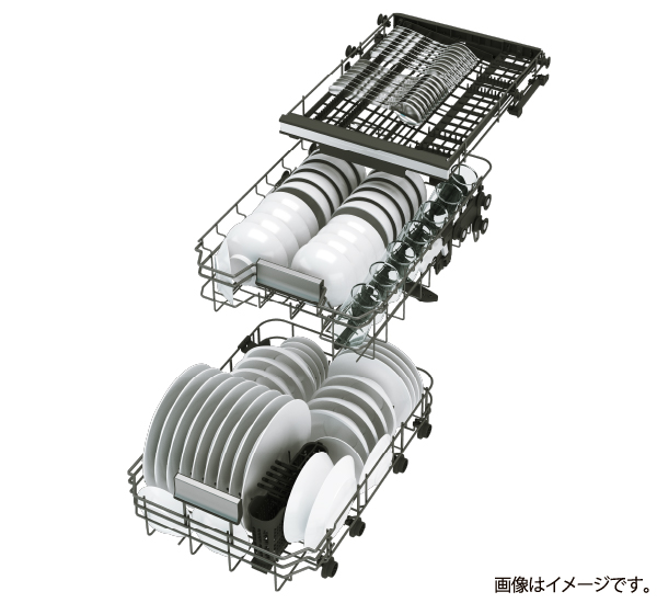 小さな食器から大きな調理器具まで一度にまとめ洗いできる大容量3段かご