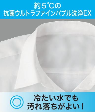 約5℃の抗菌ウルトラファインバブル洗浄EX　冷たい水でも汚れ落ちがよい！
