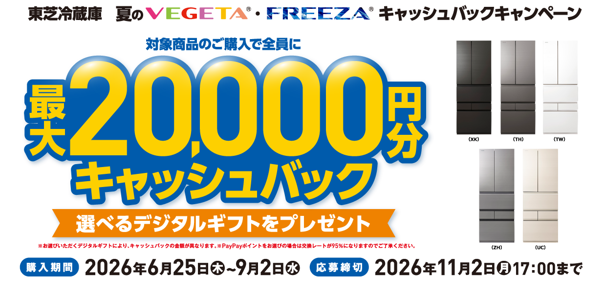 東芝冷蔵庫 夏のVEGETA®・FREEZA®キャッシュバックキャンペーン