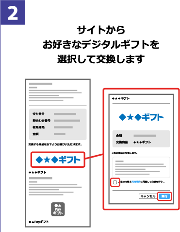 2 サイトからお好きなデジタルギフトを選択して交換します