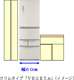 幅60cmのスリムタイプが登場、冷凍冷蔵庫「VEGETA（ベジータ