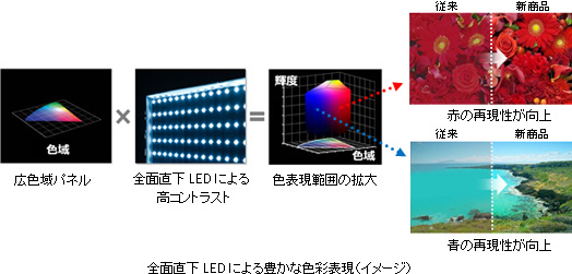 全面直下LEDによる豊かな色彩表現