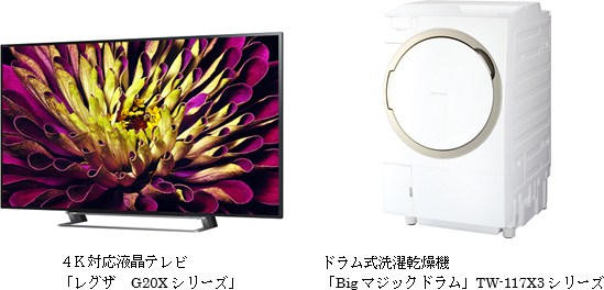 4K対応液晶テレビレグザG20Xシリーズ ドラム式洗濯乾燥機BigマジックドラムTW-117X3シリーズ